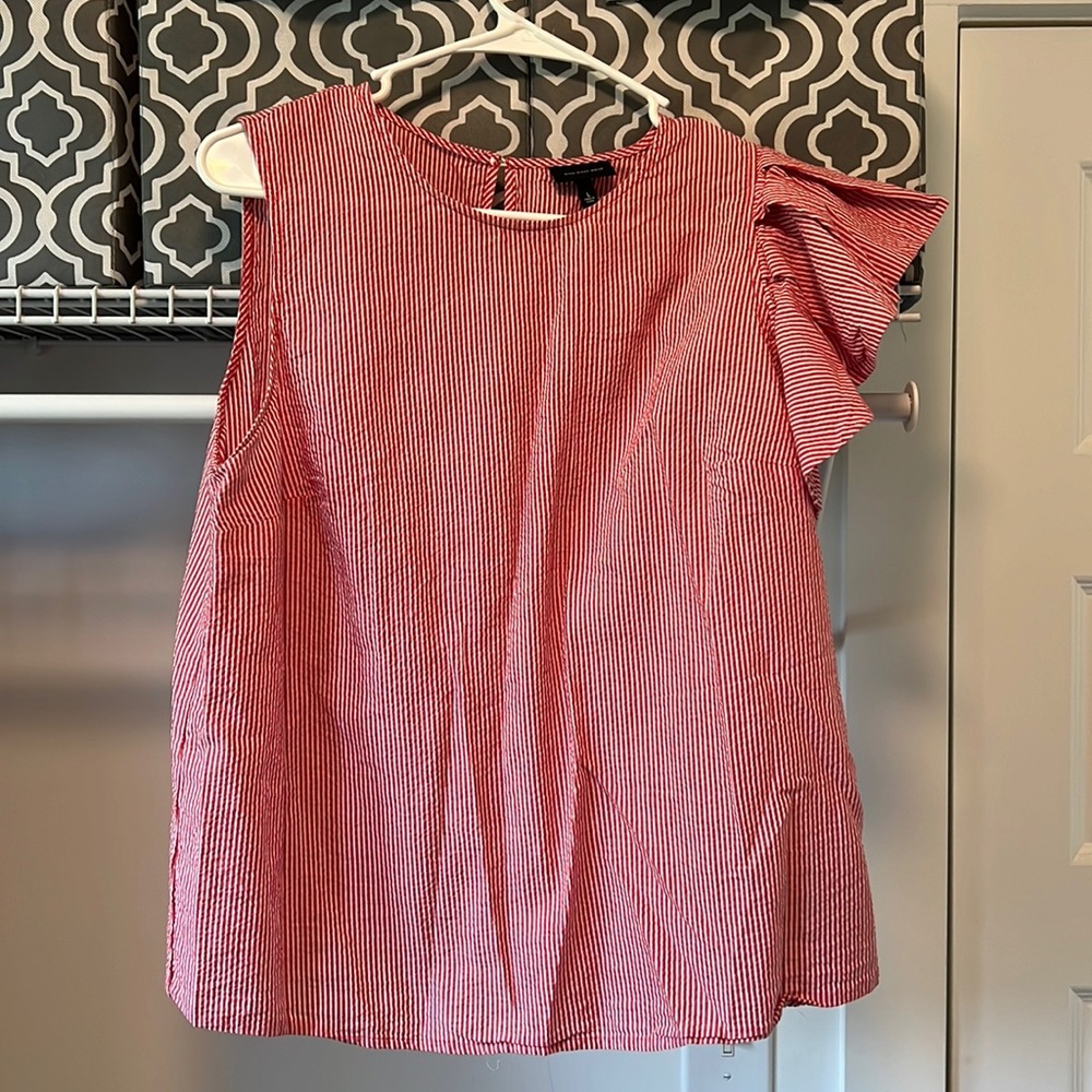 Who What Wear Red and white striped sleeveless shirt.